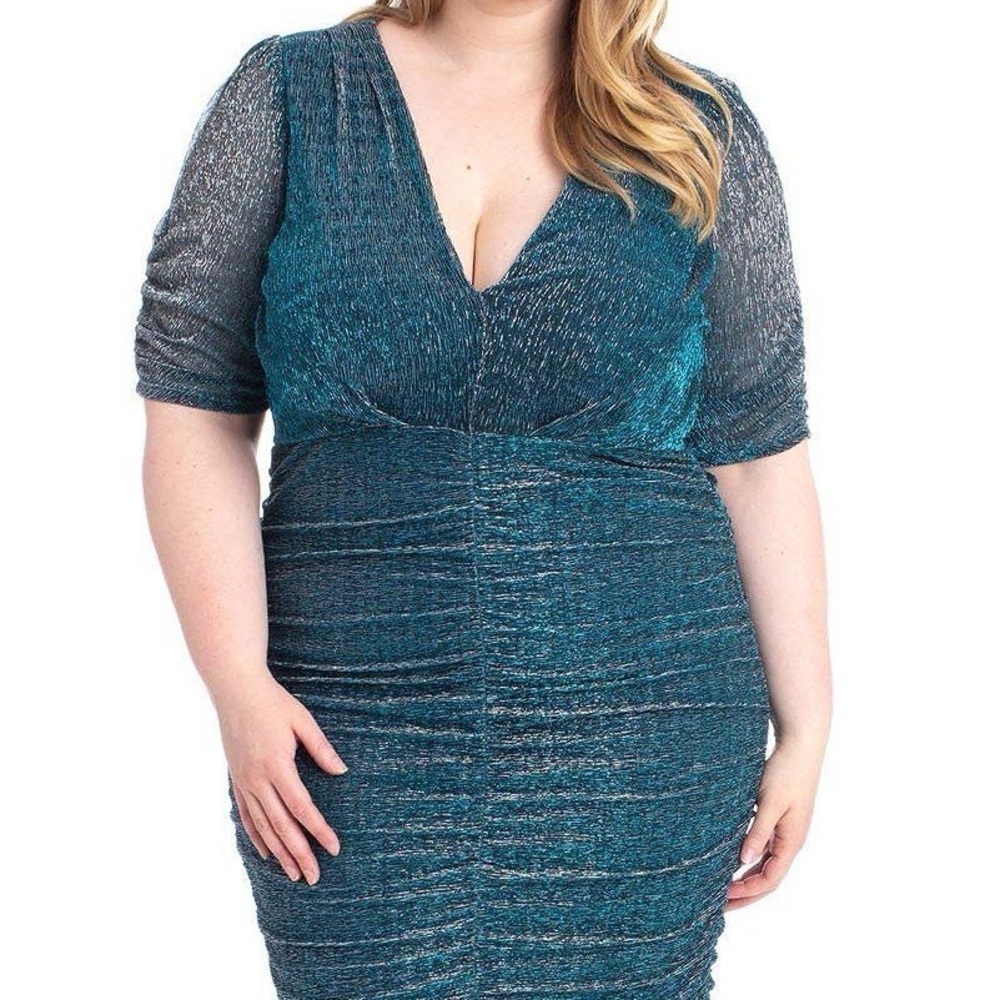 Ribbed Shimmer Shirring Mini Dress